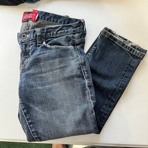 Guess Jeans Starlet Straight Low-Rise Jeans Hems Distressed Dark Wash Size 28